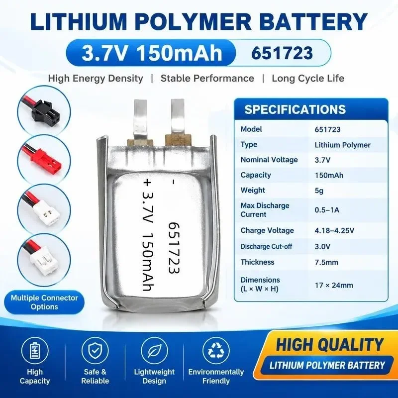 [NEW]  for High Rate 651723 Polymer Lithium Battery 150mAh 20C Full Capacity A Product Battery Power Model Aircraft Battery