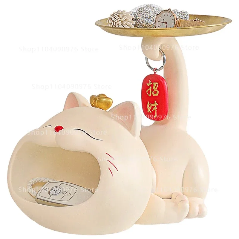 Maneki Neko Keychain Holder Decor Home Living Room Entryway TV Cabinet Gift