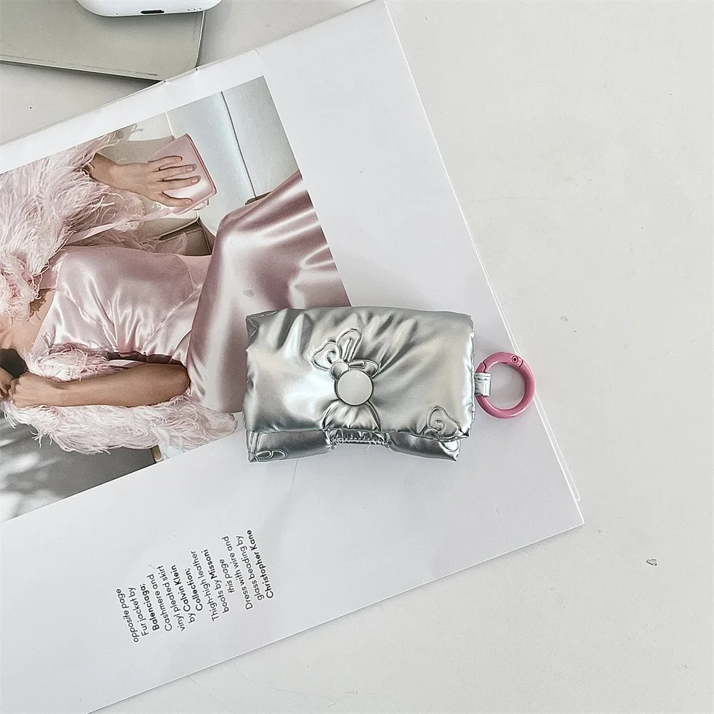 Cute Balletcore Heart Earphone Bag Soft Korean Style Bow Headphone Storage Bag Pink Silver Bluetooth Headset Earphone Case Gifts