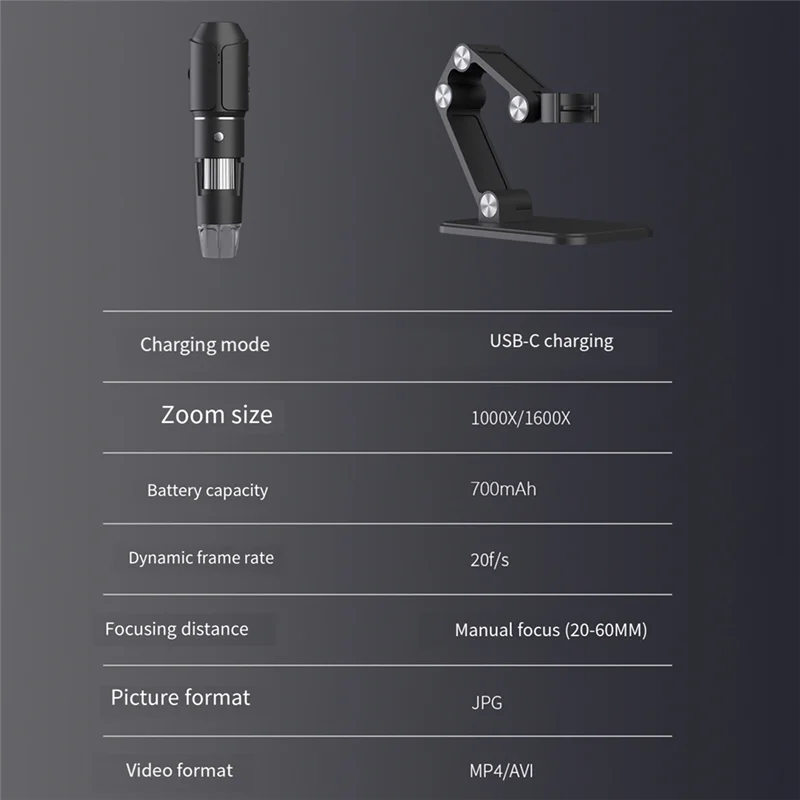 AA63 HOT Wireless Microscope,Wifi USB Digital Handheld Microscope, 50 To 1600X Wireless Magnification 8 LED With Metal Stand