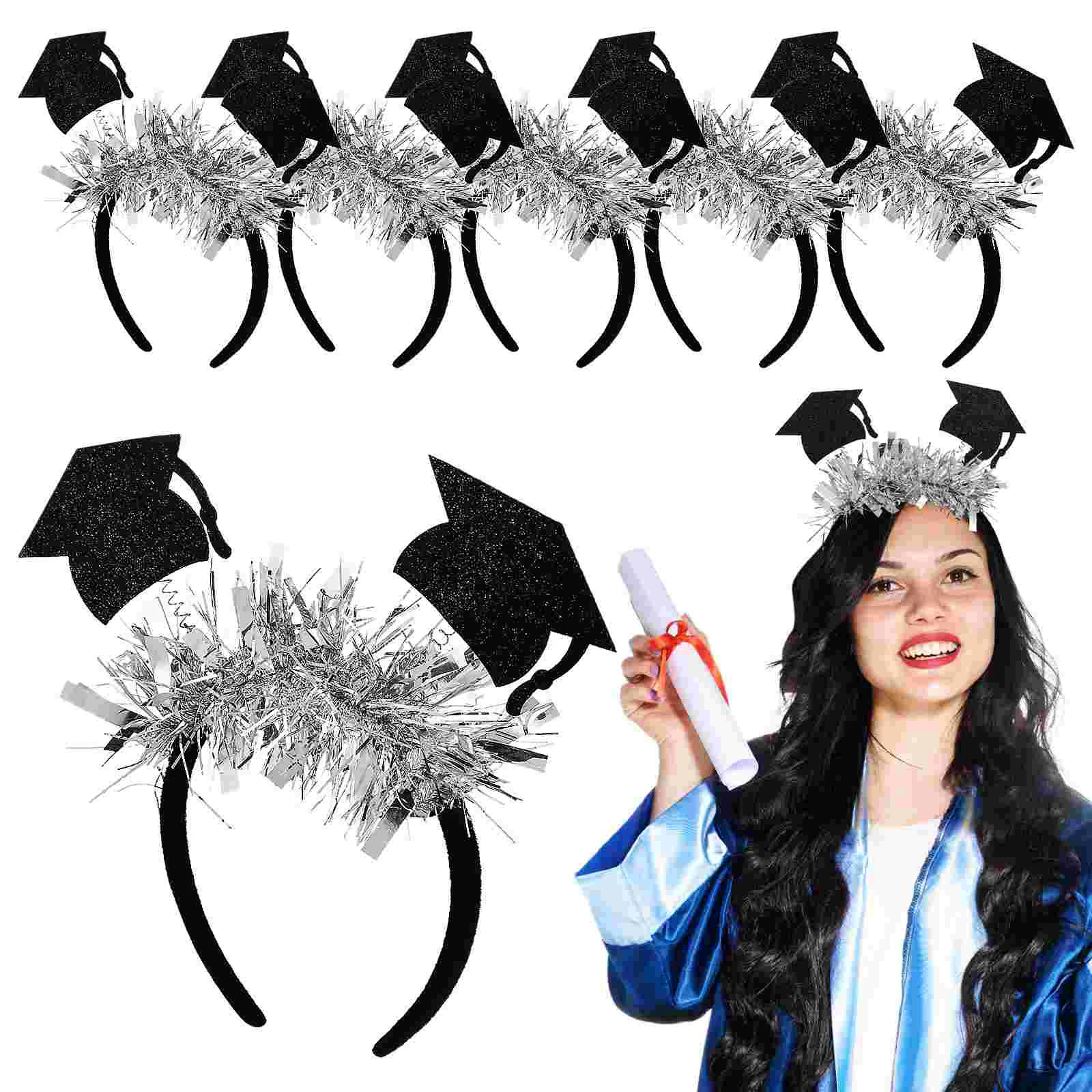 

6 Pcs Graduation Headband Hats Decoration Party Caps Photo Prop Green Mini Hair Hairhoop Decorative Headgear Letter