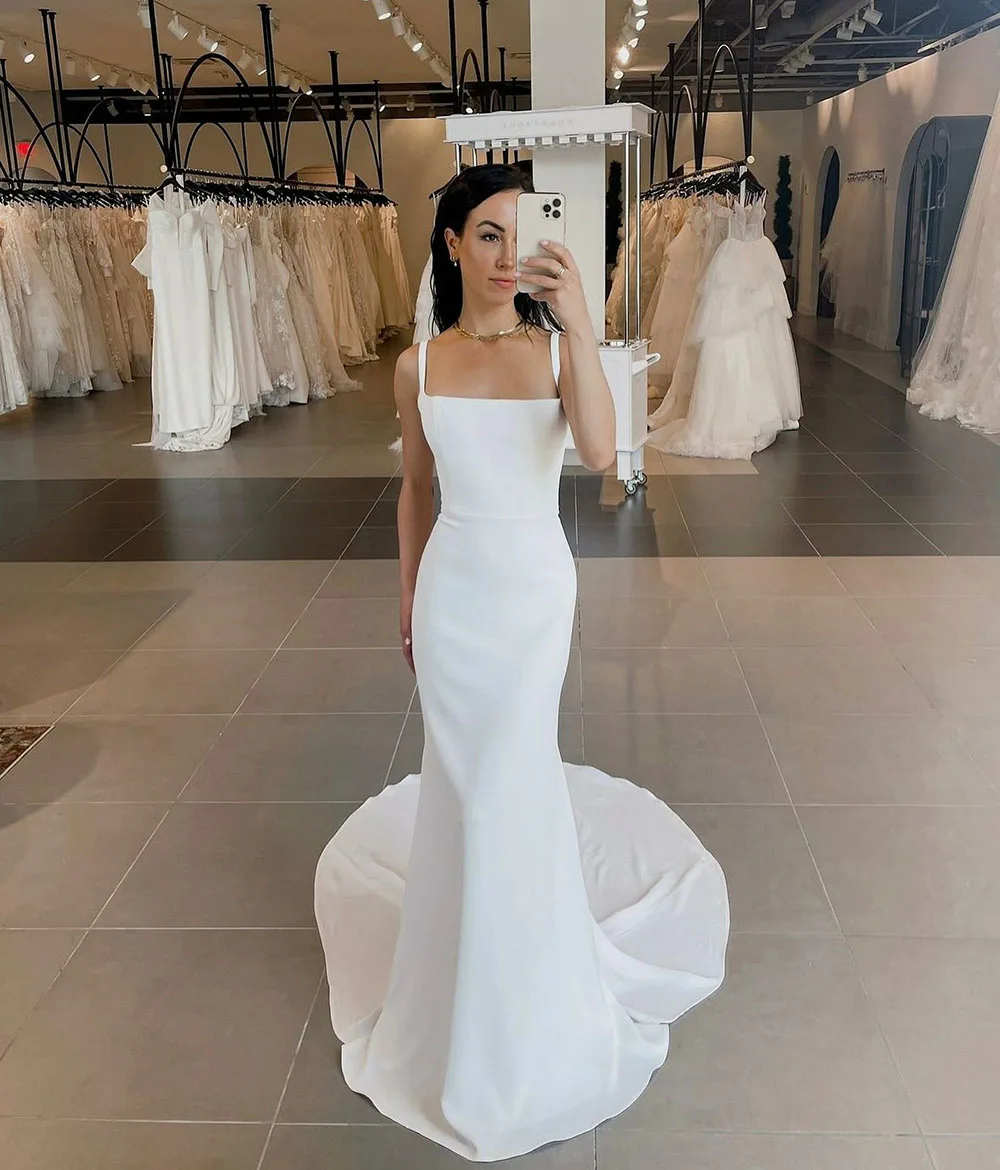 Simple Off The Shoulder Pleat Soft Satin Mermaid Wedding Dresses Side Slit Customized Women Bridal Grown 2024 Rode De Morrie