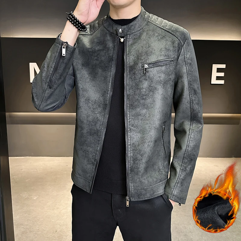 

Модная повседневная кожаная куртка, дышащая удобная мужская одежда с воротником-стойкой, Roupas Masculinas, ветрозащитные популярные парки