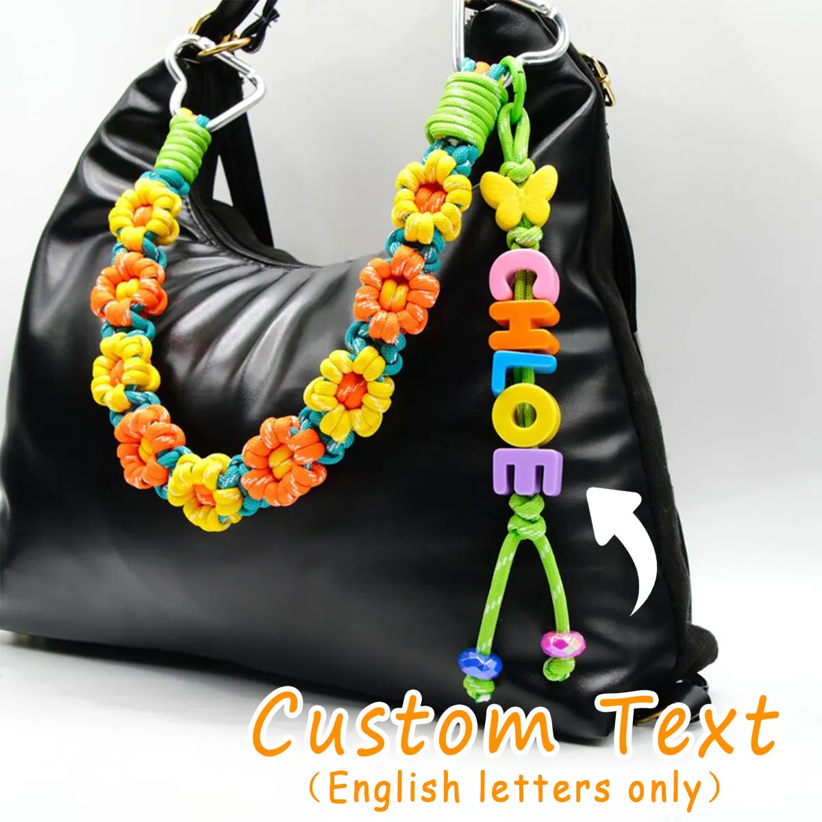 

1pc personalized acrylic colorful letter hand-woven rope keychain, flower knot bag decoration, Valentine's Day/Christmas gift