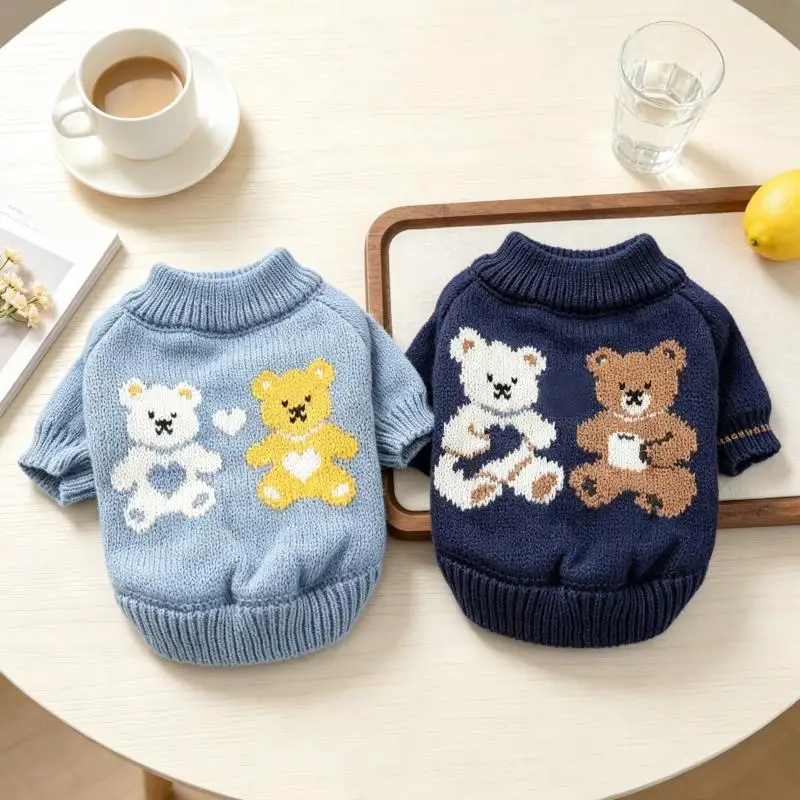 Hundepullover mit Bärenmuster, warme, weiche Hundekleidung, modischer Rollkragenpullover für Welpen, gemütlicher Strickpullover für Haustiere, süßer Katzenpullover, Bekleidung für Bichon. – Detail 6