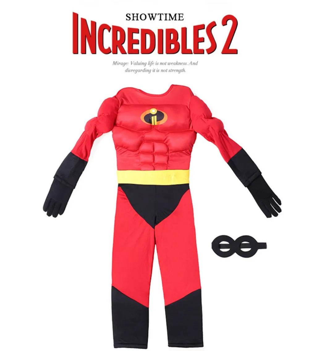 The Incredibles 2 Dash Muscle Costume Super Hero Jumpsuit with Chest Muscle Hero Bodysuit with Mask for Halloween Party Suit view 6