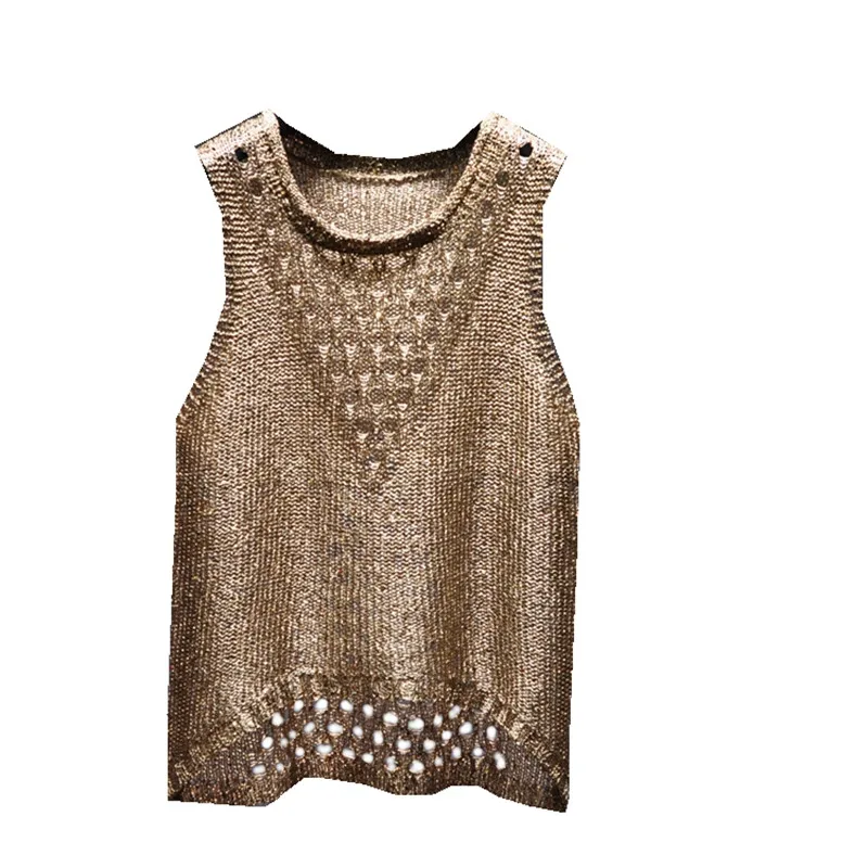 Fashion Personality BINGBING Sparkling Sequins Hollow Out Light Silk Sleeveless Sweater Vest Vest Coat Female The New Summer