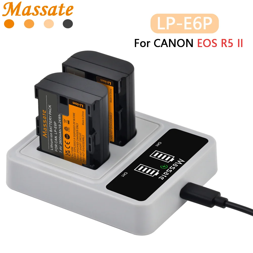 

Massate LP-E6P LP E6P LPE6P Battery+Dual USB charger for Canon EOS R5 Mark II R5 R6 R6 Mark III R7 6D 7D 80D 90D 5D Mark III