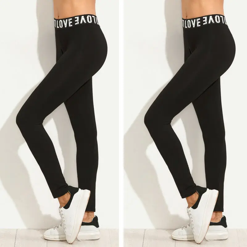 Mallas de entrenamiento informales para mujer, pantalones elásticos con letras, color negro, talla S-XL