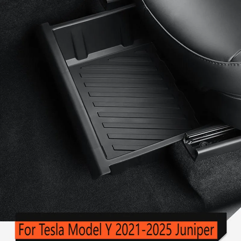For Tesla Model Y 2021-2025 Juniper Front Row Under seat Storage Box TPE Under seat Drawer type Tray Storage Box Car Accessories