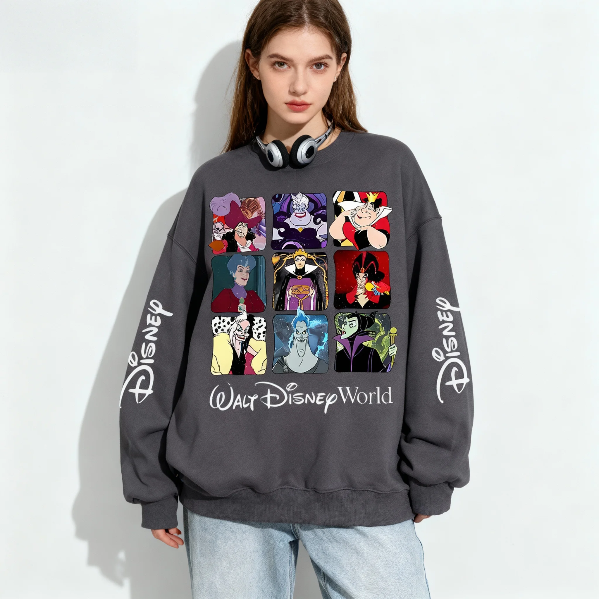 سترة ديزني ذات 9 شبكات من سلسلة شخصيات الرسوم المتحركة كبيرة الحجم للخريف والشتاء برقبة دائرية مع قلنسوة للبالغين والأطفال #6