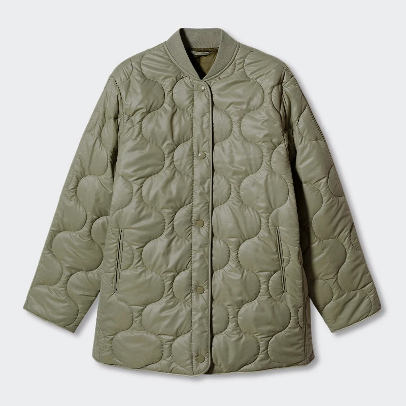 Winter Chic Lightweight Quilted Jacket Women\'s 2024 New Retro Army Green Warm Long-Sleeved Button Up Overcoat Female Clothing