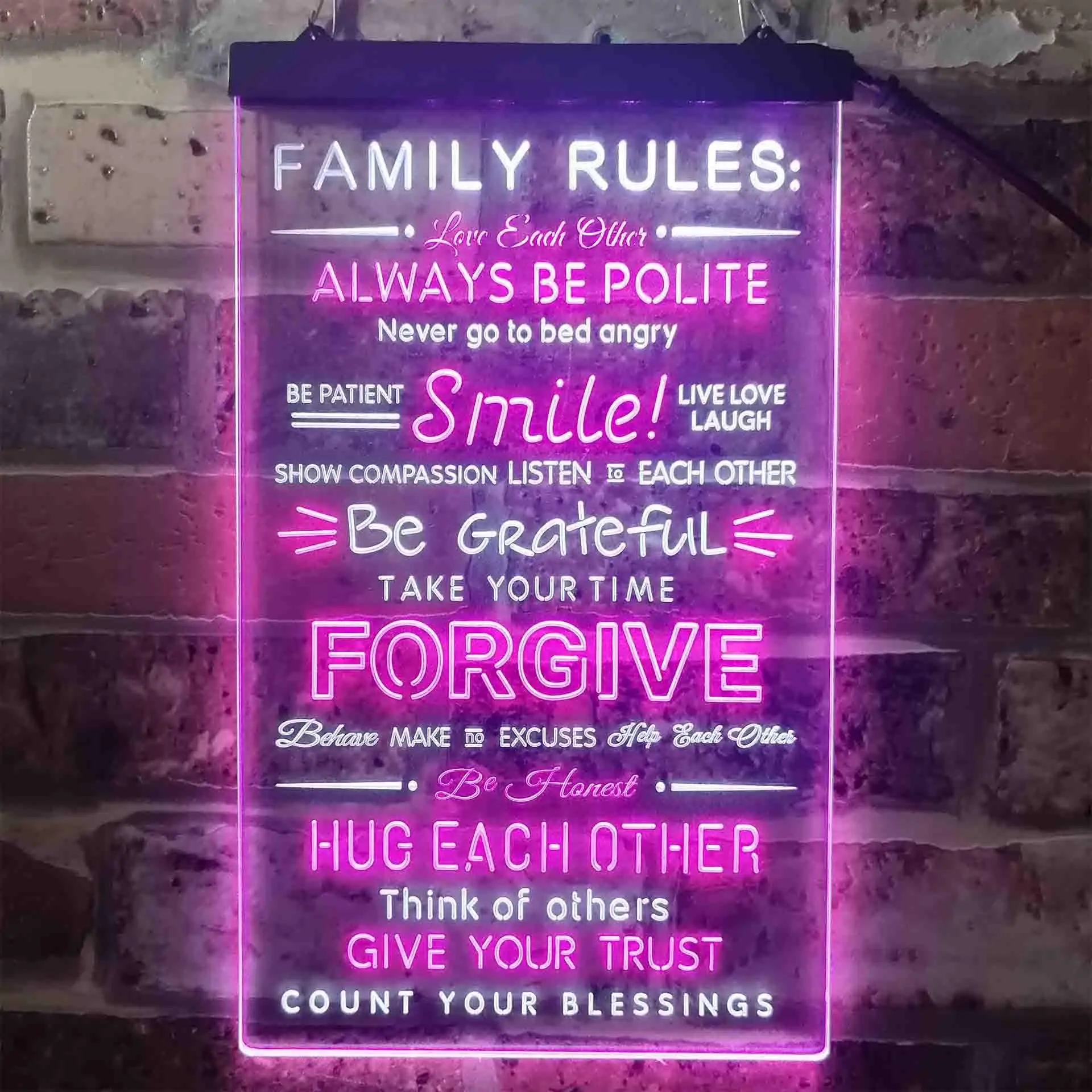 Family Rules Smile Living Room Decoration Dual Color Led Neon Sign st6-i3919