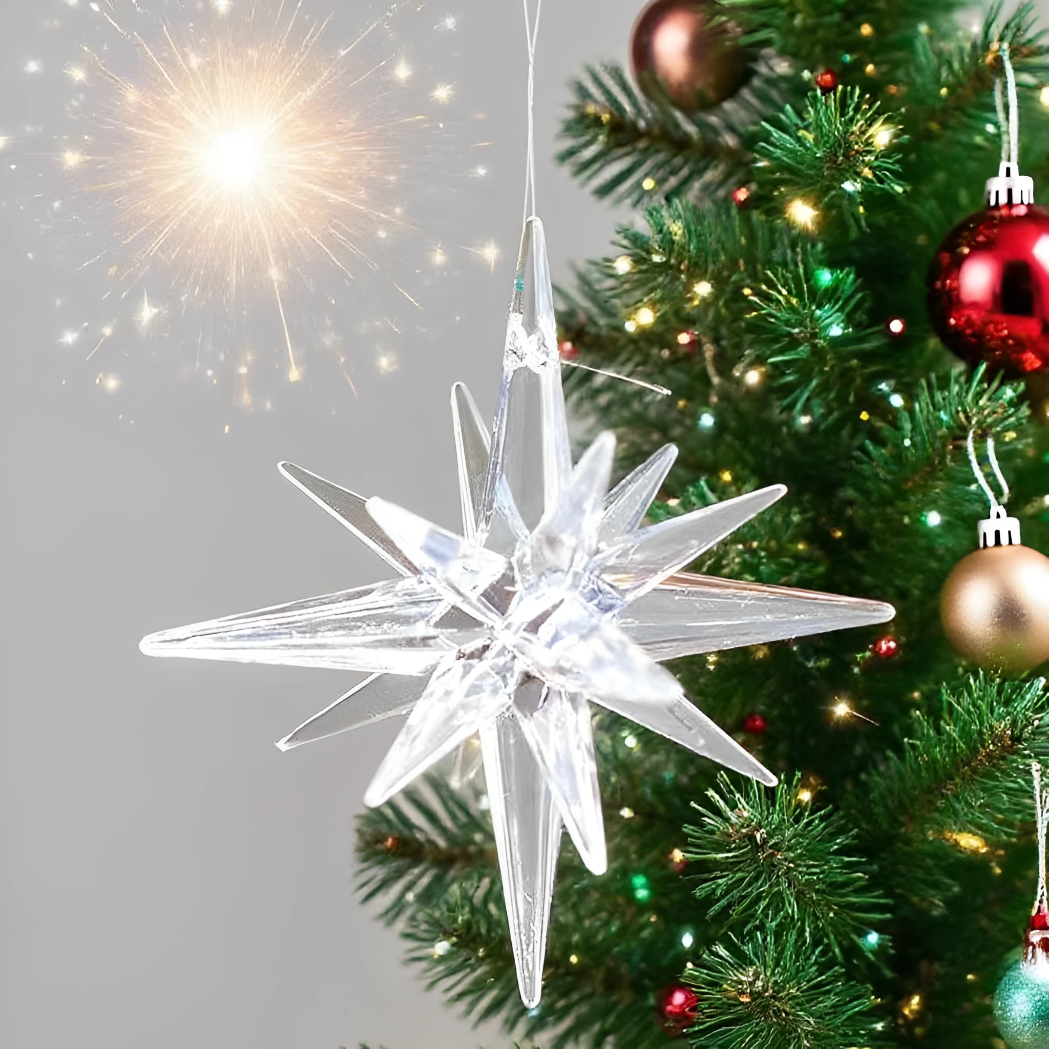 Weihnachtsbaum-Dekoration, hängende Weihnachtsdekoration, Champagnerfarbe, weiß, explodierender Stern, Weihnachten, Neujahr