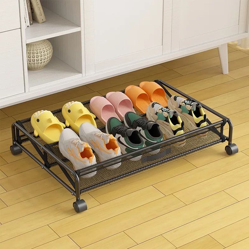 Simple shoe rack storage box, flat sliding storae rack, storag box, household bed bottom with wheels, basket storage tool