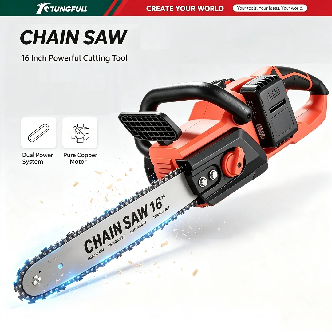 16-Inch Cordless Chain Saw Portable Electric Logging Saw for Tree Felling Rechargeable Pruning Saw Large Portable Electric Saw