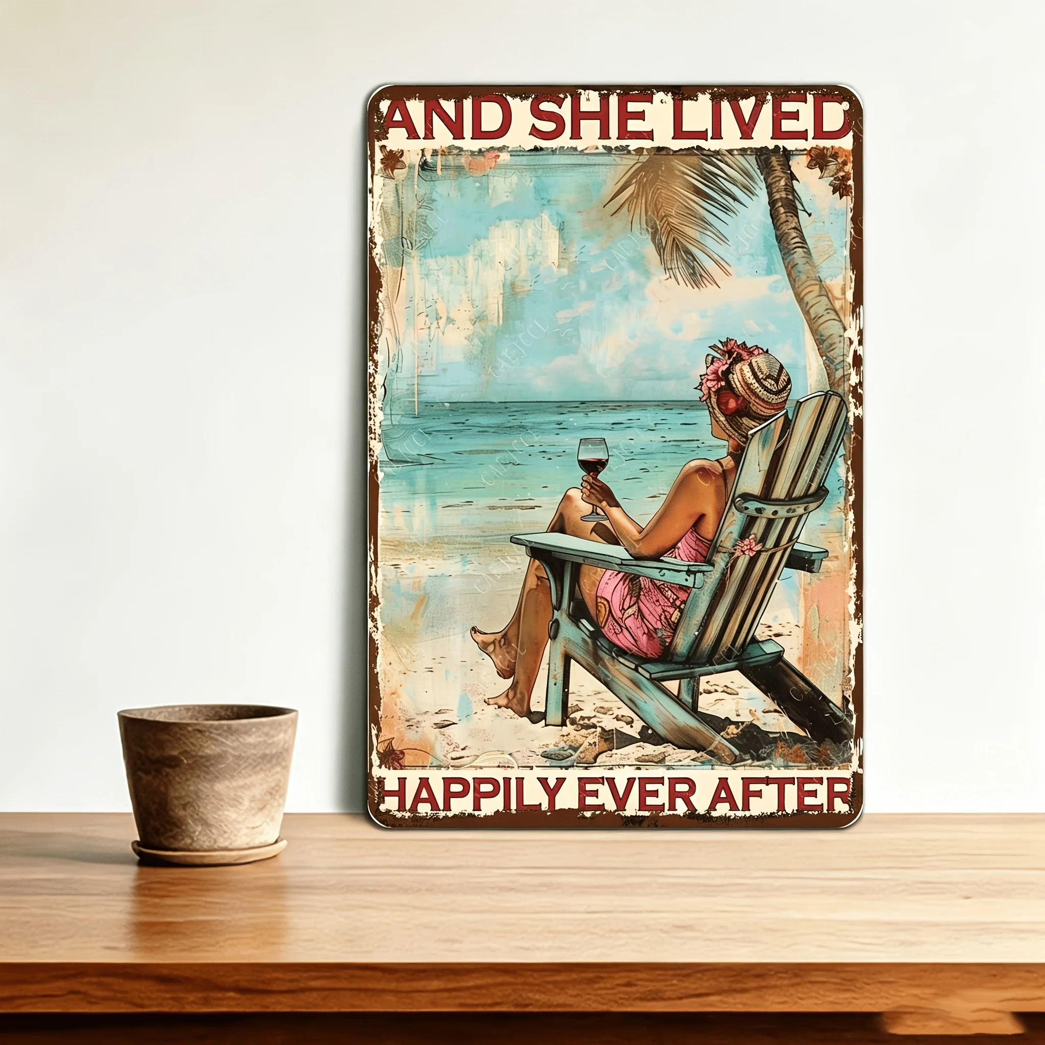 2D Flat - 2D Plane, 2D Plane 1 Pack Funny Metal Sign Girl And She Lived Happily Ever After, Retro Sign, Suitable for Home Living