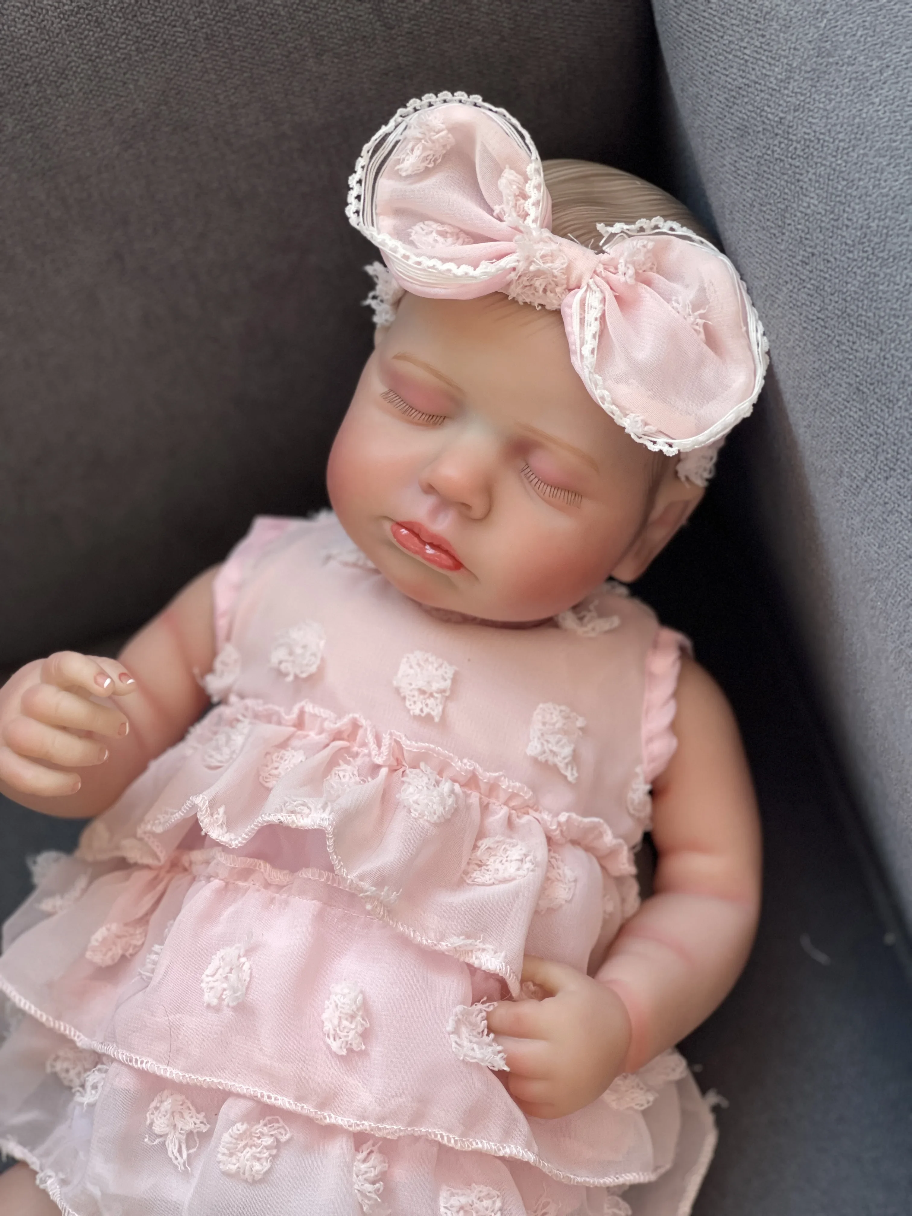 48CM Sleeping Loulou Newborn Lifelike Baby Multiple Layers Painting 3D Skin with Visible Veins High Quality for Girls Gift