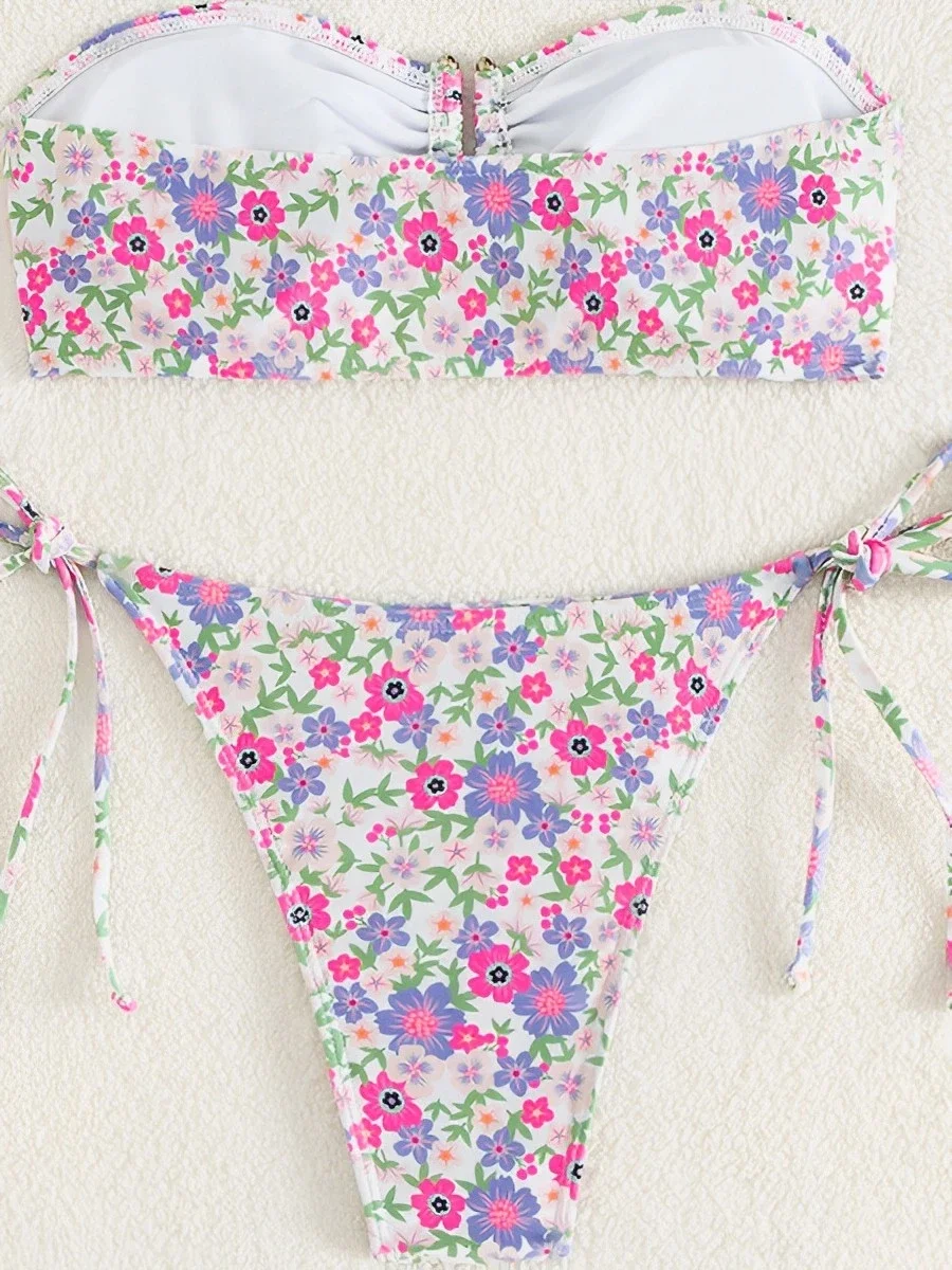 

2025 Strapless Floral Bandeau Bikini U Wire Swimsuit Women Sexy Swimwear Female Bathers Bathing Swimming Swim Suit Beachwear