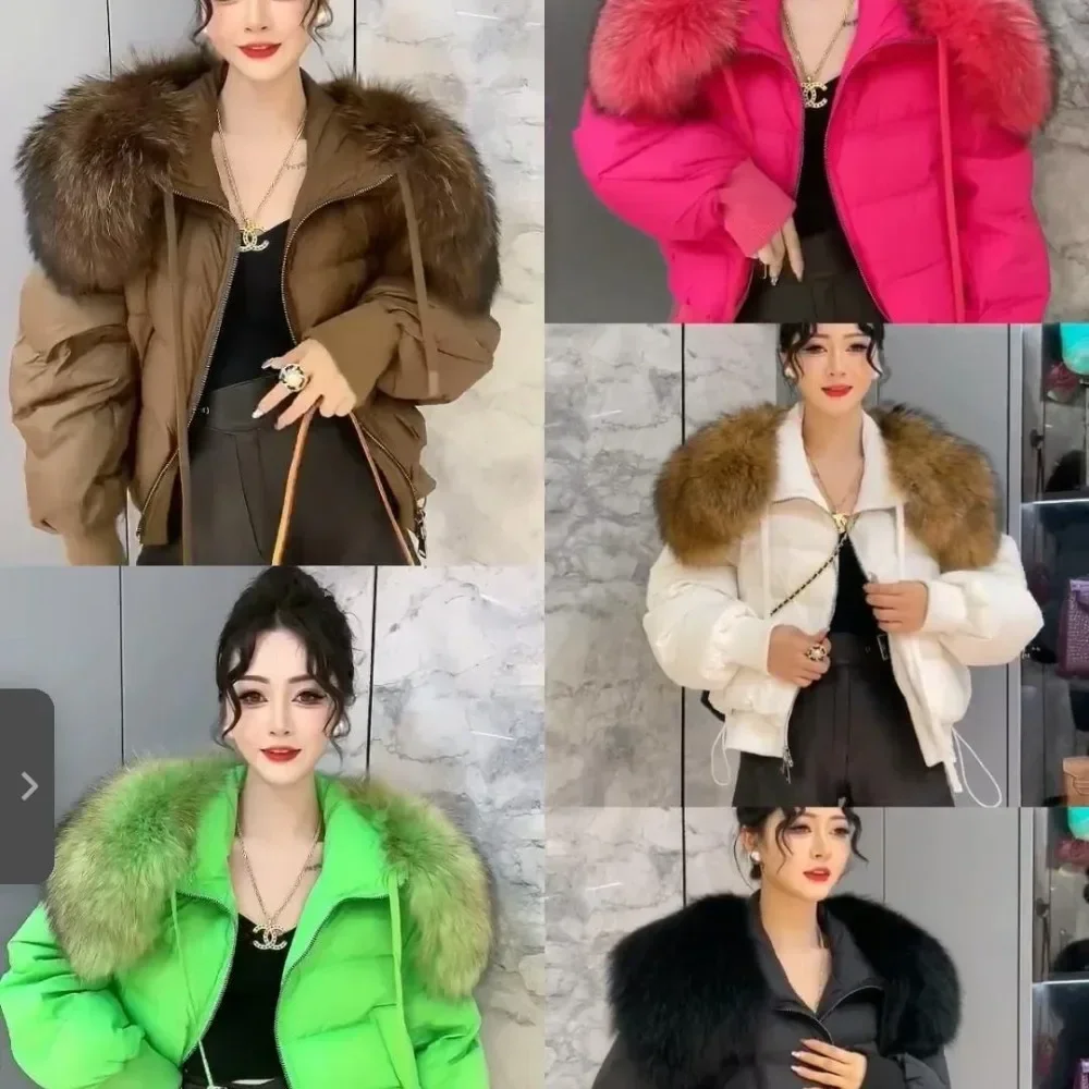 OFTBUY New Puffer Jacket Women 2024 Real Natural Raccoon Fur Coat Thick Short Parkas Female Loose 90 White Duck Down Coat Winter