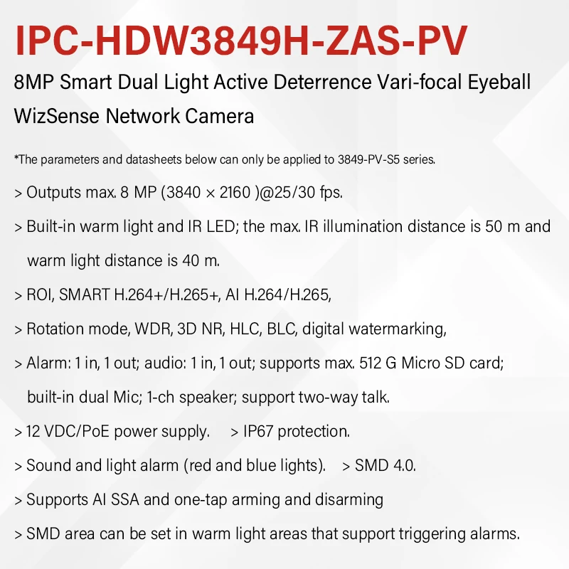 Dahua 4MP 8MP Motorized Lens Active Deterrenc Camera Smart Sound & light Alarm Security CCTV Two-Way Talk HDW3849H-ZAS-PV S4 S5