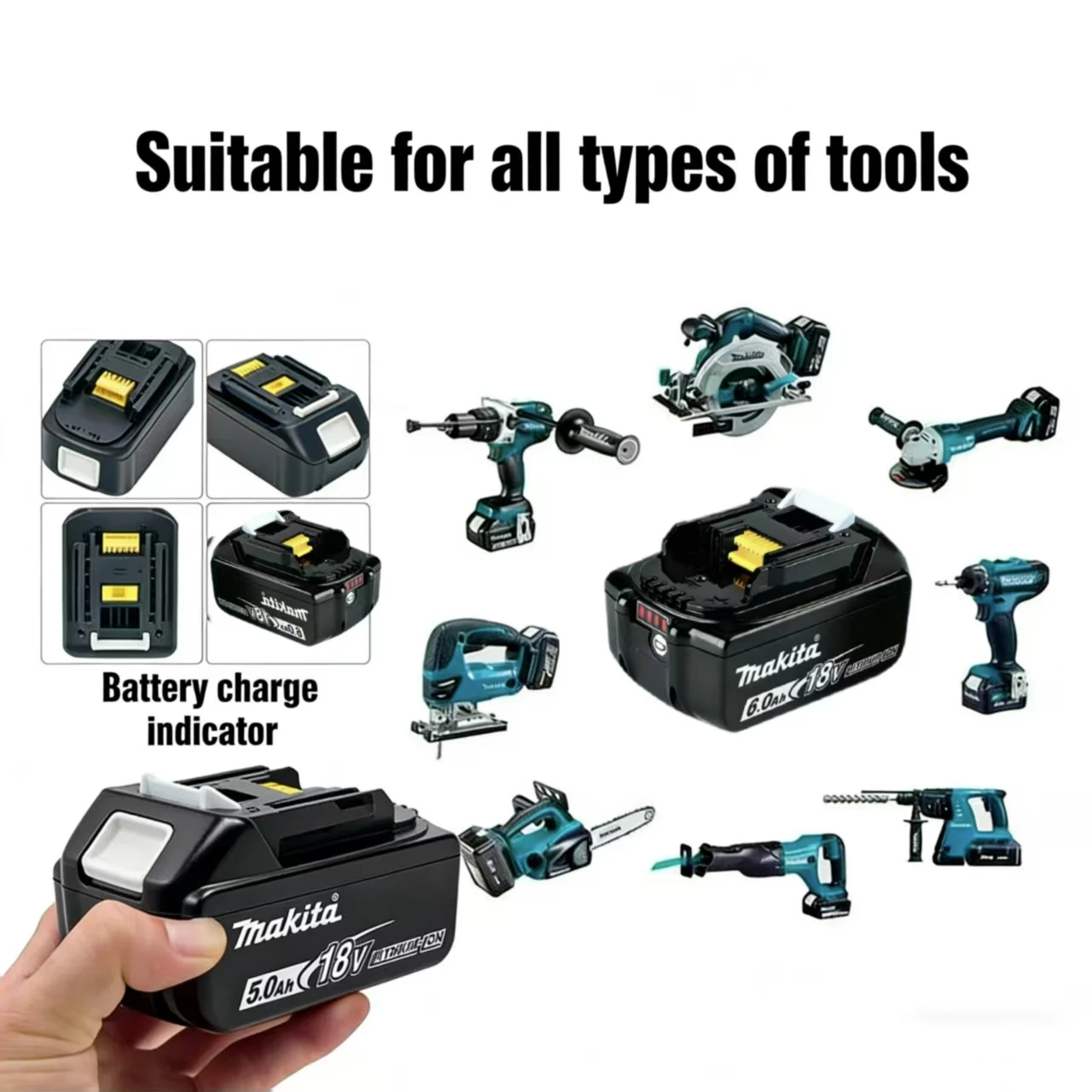 

Оригинальный аккумулятор Makita 18V 6.0Ah LXT BL1850B BL1850 BL1860 BL1830 BL1815 BL1840 LXT400 для электроинструментов 18V