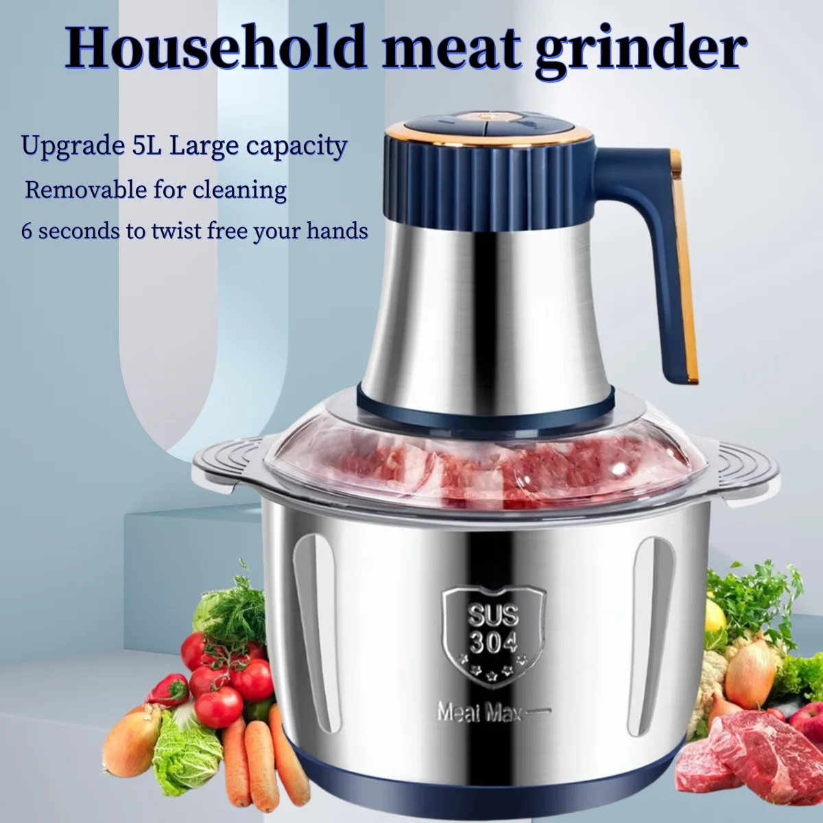 Electric Meat Grinder 304 Stainless Steel Food Processors Crusher Multifunctional Slicer Mincer Baby  Food Processor