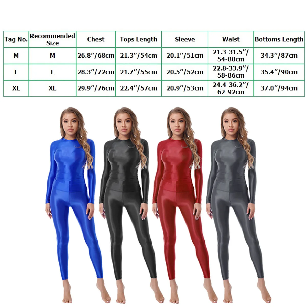 Glossy Tight 2Pcs Soprt Dance Outfit Womens Sexy Metallic Shiny Long Sleeve T-Shirt&Leggings Set Stretchy Yoga Fitness Clothes