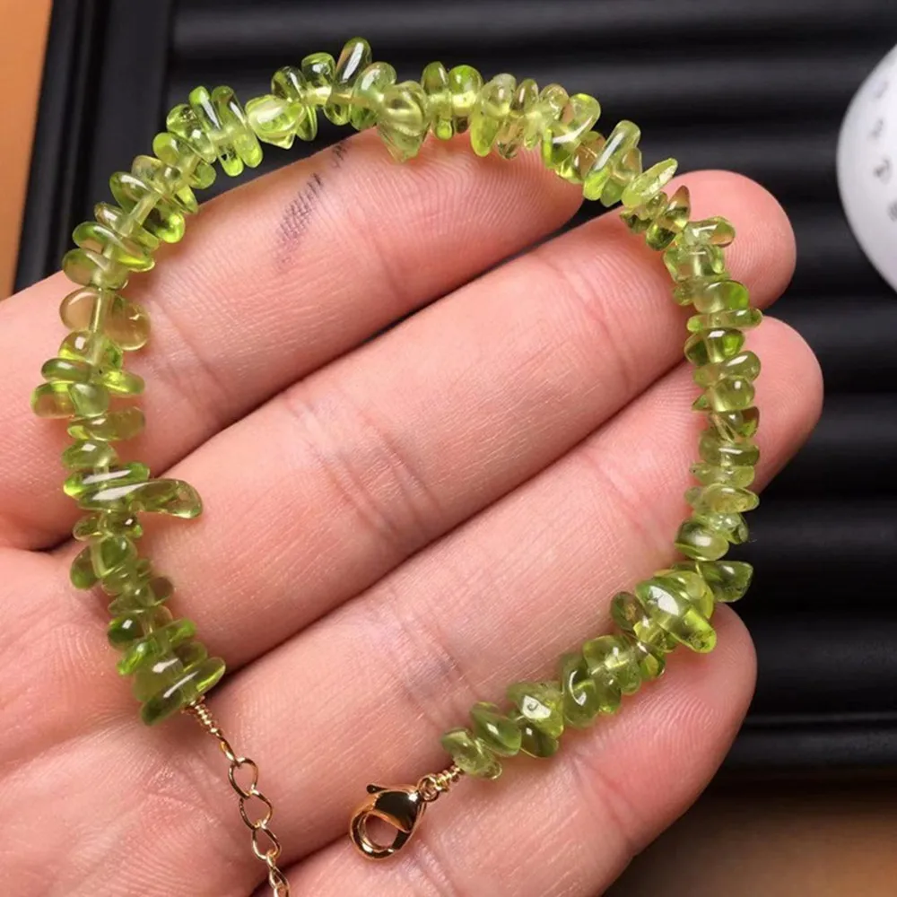 Natural Green Irregular Peridot Bead Bracelet for Women Handmade Adjustable Healing Yoga Charm Jewelry Gift Wholesale