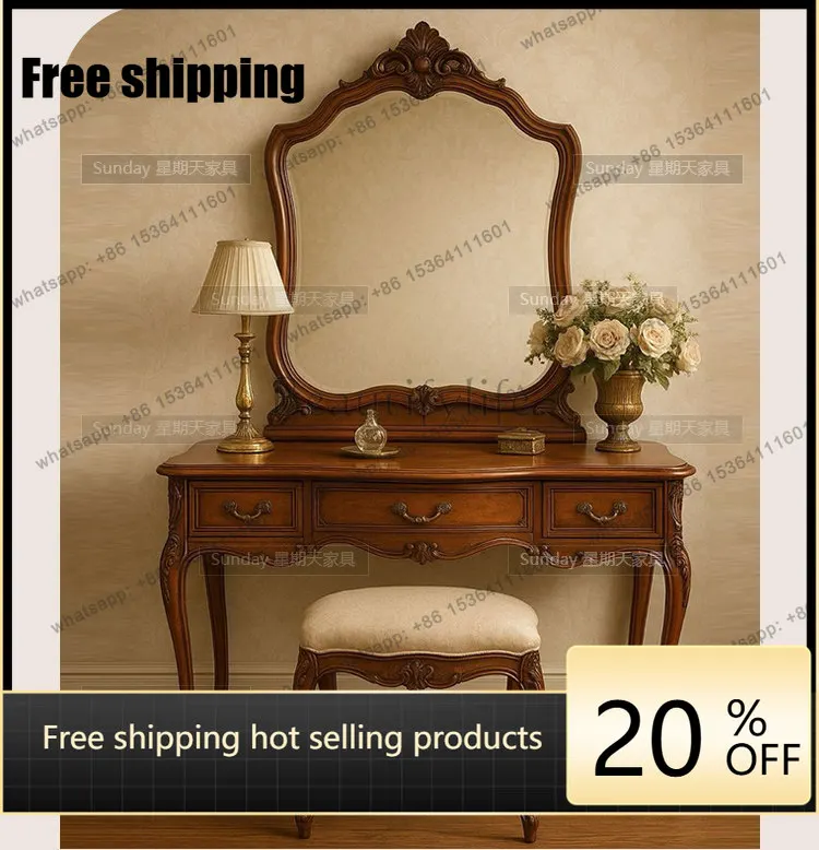 Factory Direct Chinese antique style antique carved dresser French retro makeup table with mirror
