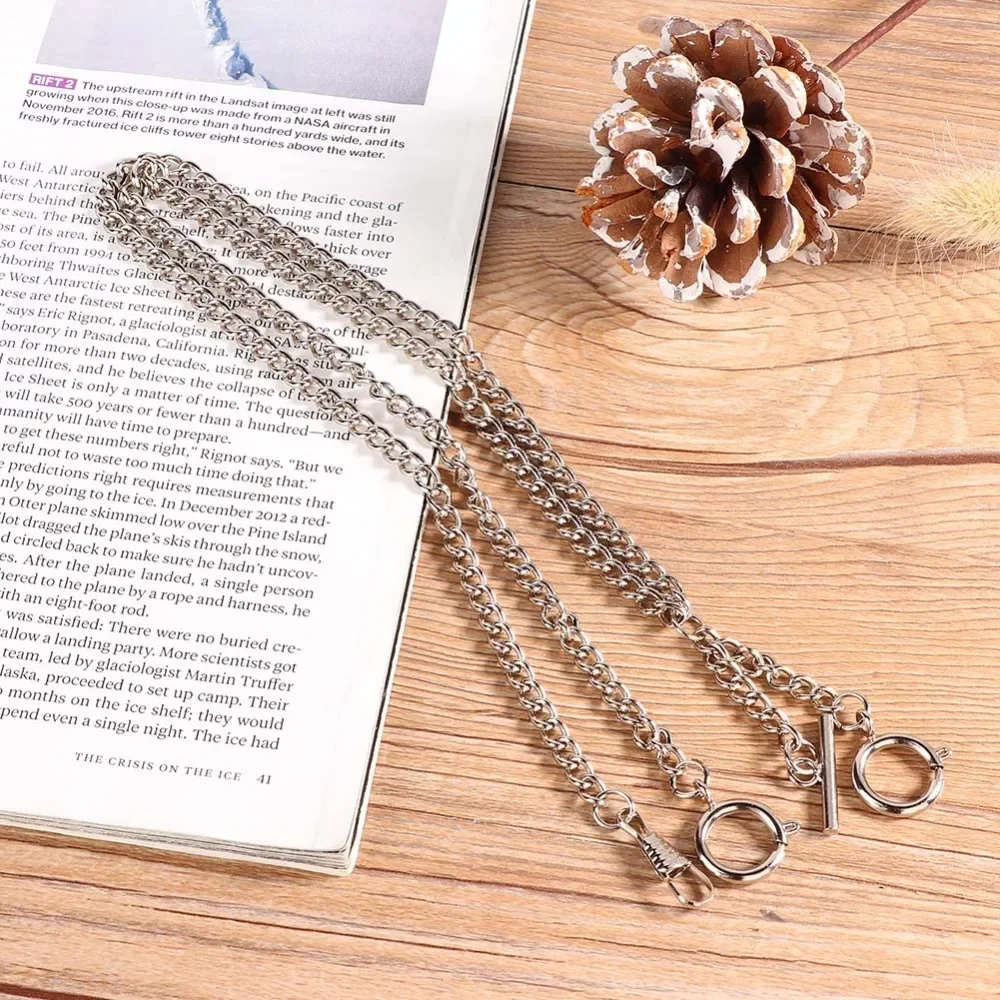 Retro Silver Pocket Watch Chain 44cm T-Bar Clasps Metal Pocket Watch Chain Vintage Pocket Watch Chain Men's Accessories
