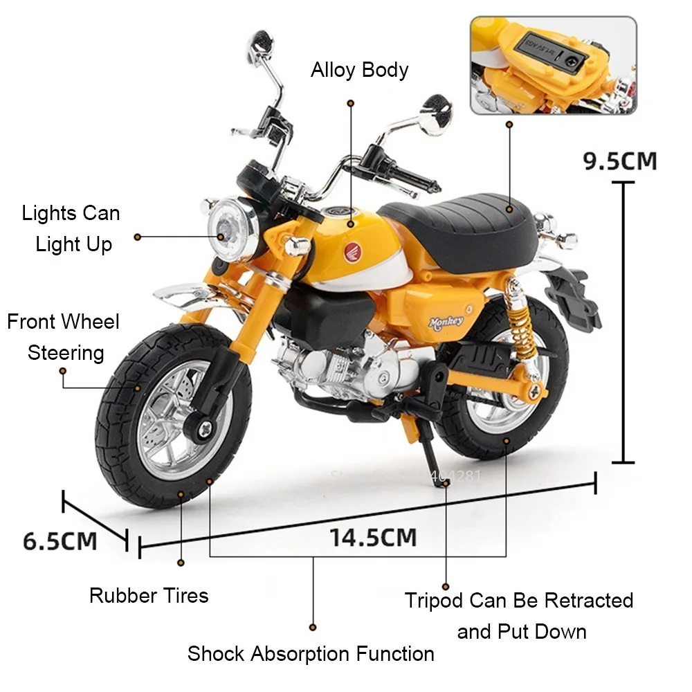 1:12 Honda Monkey CBR1000 Motorrad Modell Diecast Legierung Auto Spielzeug Vorderrad Lenkung Stoßdämpfung Funktion Fahrzeug Kind Geschenk – Detail 3
