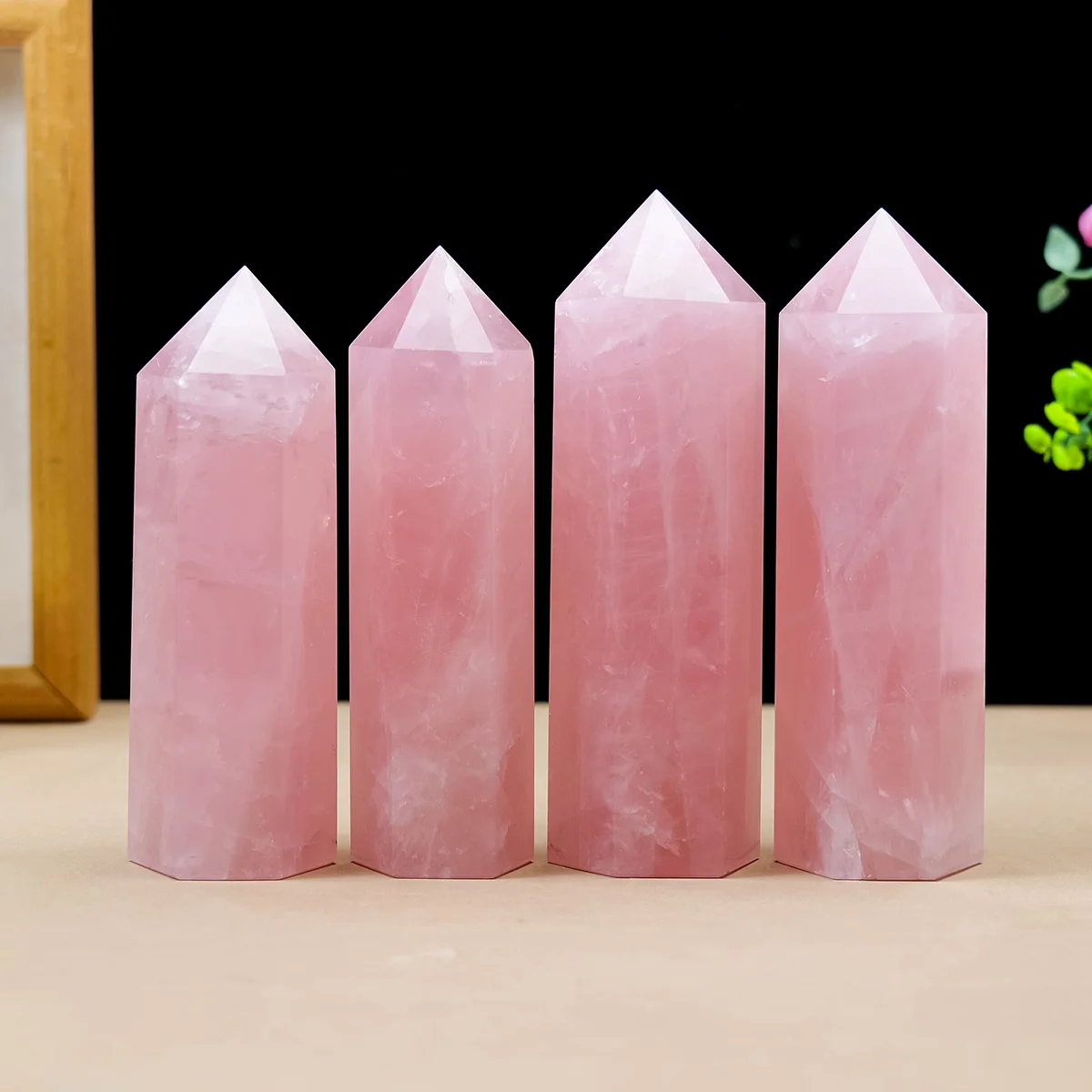 

1pc Natural Rose Quartz Column Ornament Moroccan Rose Quartz Single-Pointed Hexagonal Crystal Tower, Crystal Craft Decoration