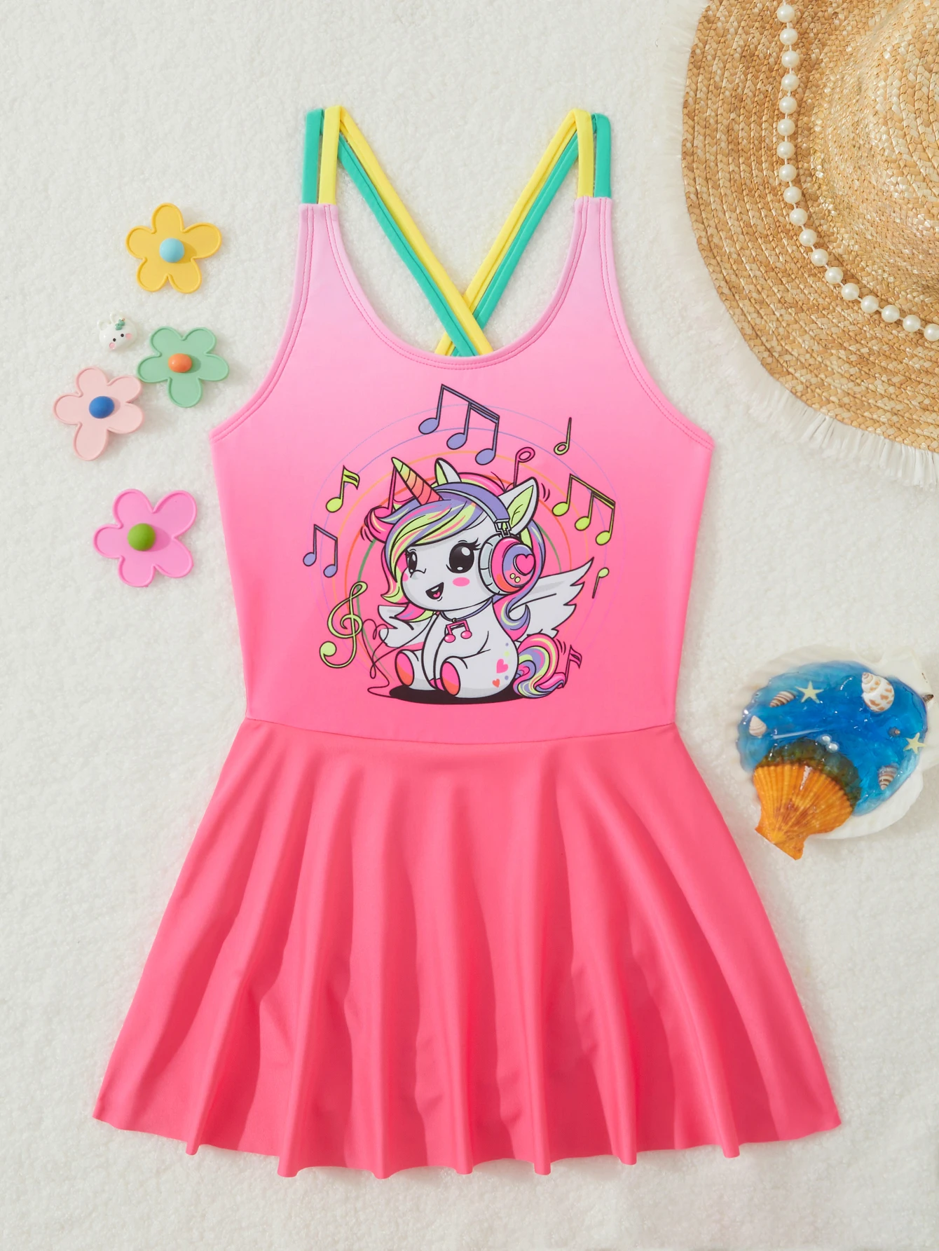 

2026 Printed Girls Swimsuit One Piece Kids Beach Dress Strappy Swimwear Children Swimming Bathing Swim Suit Beachwear