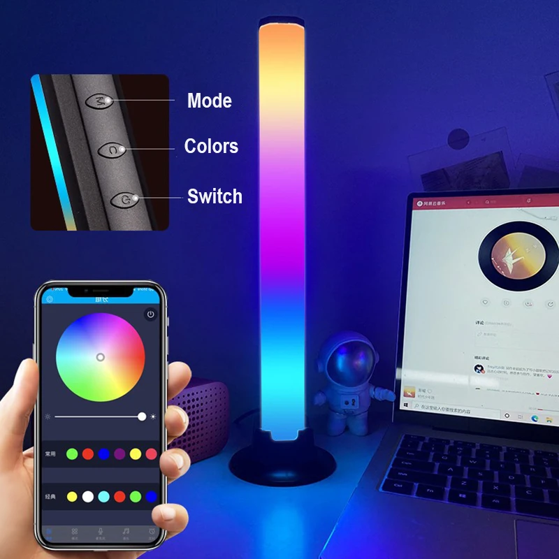 Ses işıkları Pickup LED ışık USB RGB gece lambası ses aktive müzik ritim ortam işığı yatak odası Bar parti için App kontrol