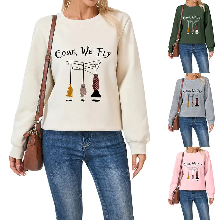 Autumn and winter new crew-neck casual hoodie come we fly print loose long-sleeved fashion top with ladies pullover