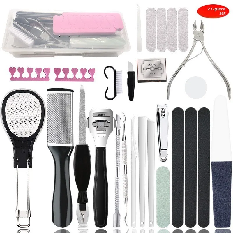 

Complete Foot Care Set - 27PCS Manicure/Pedicure Tools for Callus/Dead Skin Removal Stainless Steel & Brush Feet Care