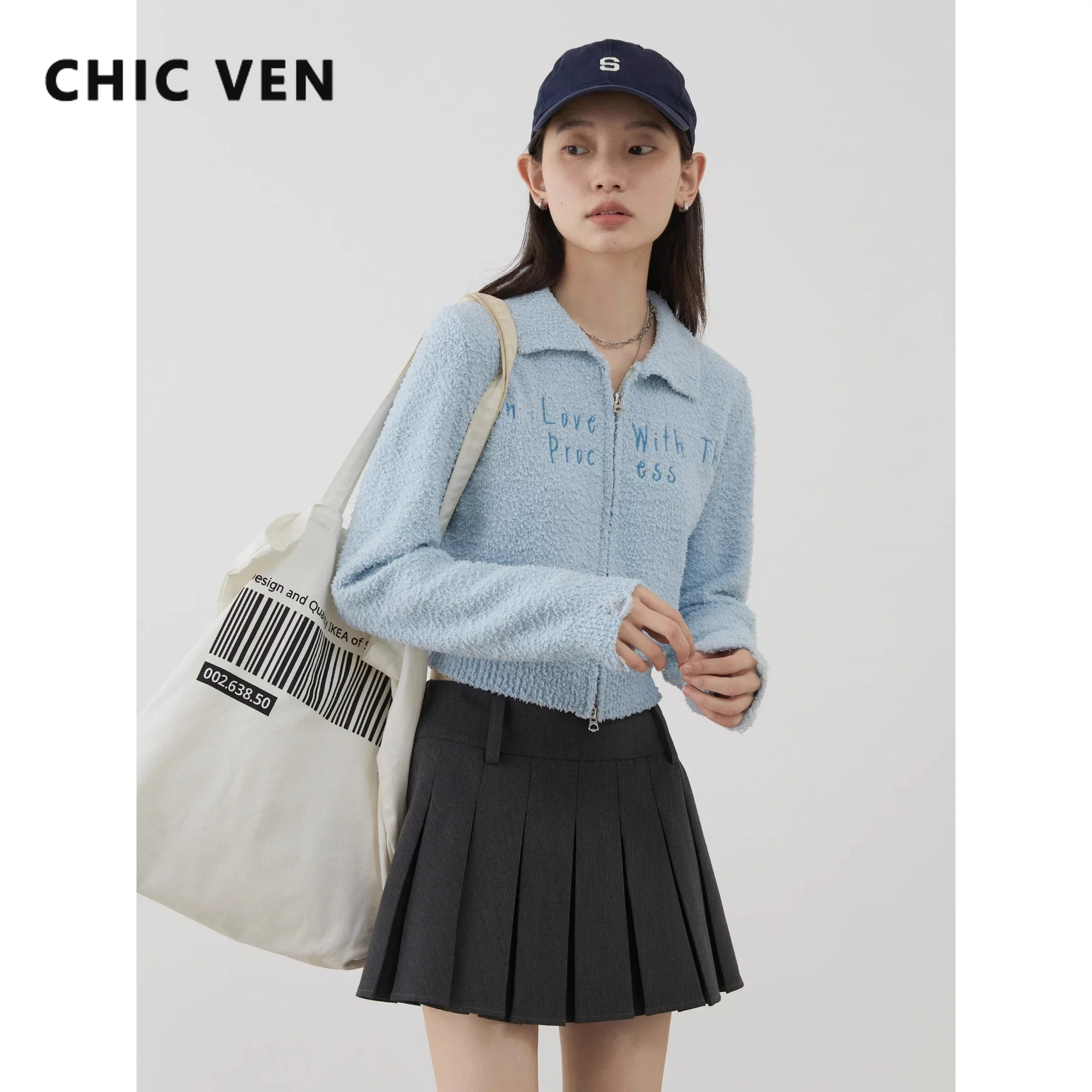 

CHIC VEN Korean Women's Cardigan Casual Slim Letter Embroidered Short Knitted Sweaters Ladies Coat Autumn Winter 2024