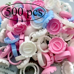 500Pcs Eyelash Extension Glue Rings Flower Shape Eyelash Extension Glue Holder Container Tattoo Pigment Lash Extension Supplies