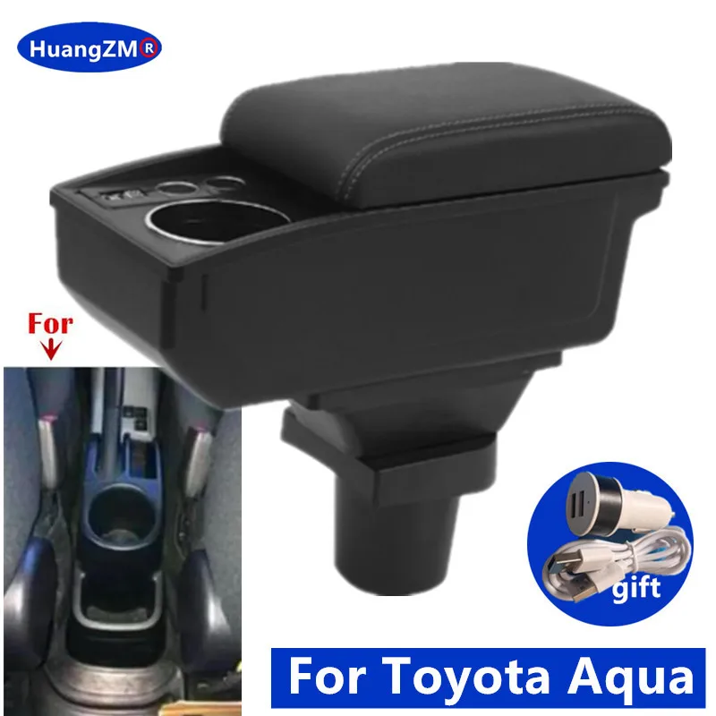

For Toyota Prius C Car Armrest Box For Toyota Aqua Armrest Box double-layer Storage Box Cup holder Retrofit Car Accessories
