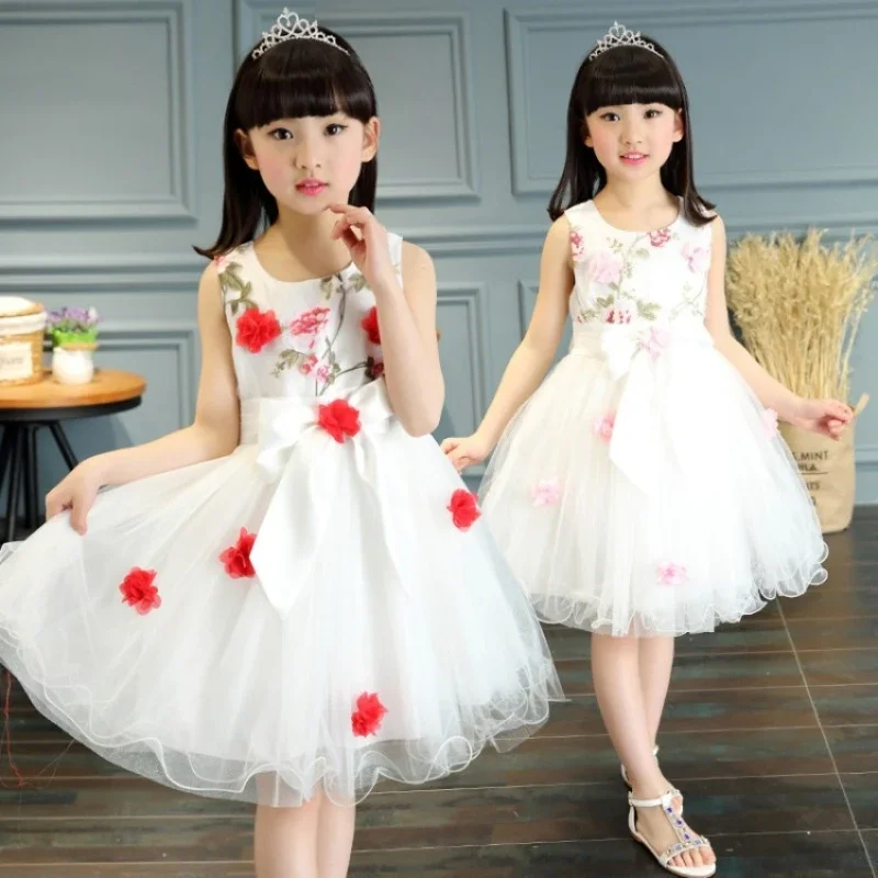 Summer Girls Party Dress for Photoshoot Child Kids Princess Dresses Flower Korean Version Student Dance Dress 2 To 12 Years Old