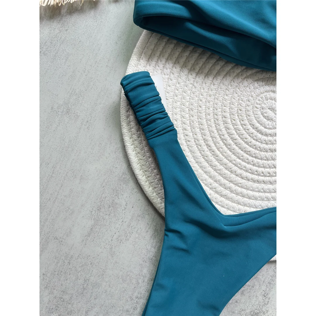 Gefalteter Bandeau-Bikini mit hohem Beinausschnitt, Mini-Tanga, Damen-Badeanzug, zweiteiliges Bikini-Set, Badebekleidung, Badeanzug, Schwimmbekleidung V6085 – Detail 18