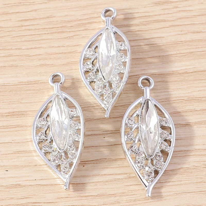 10 stücke 13x30mm Delicate Kristall Baum Blatt Charme für Schmuck Machen Frauen Mode Ohrringe Halsketten DIY armband Handwerk Geschenk – Detail 8