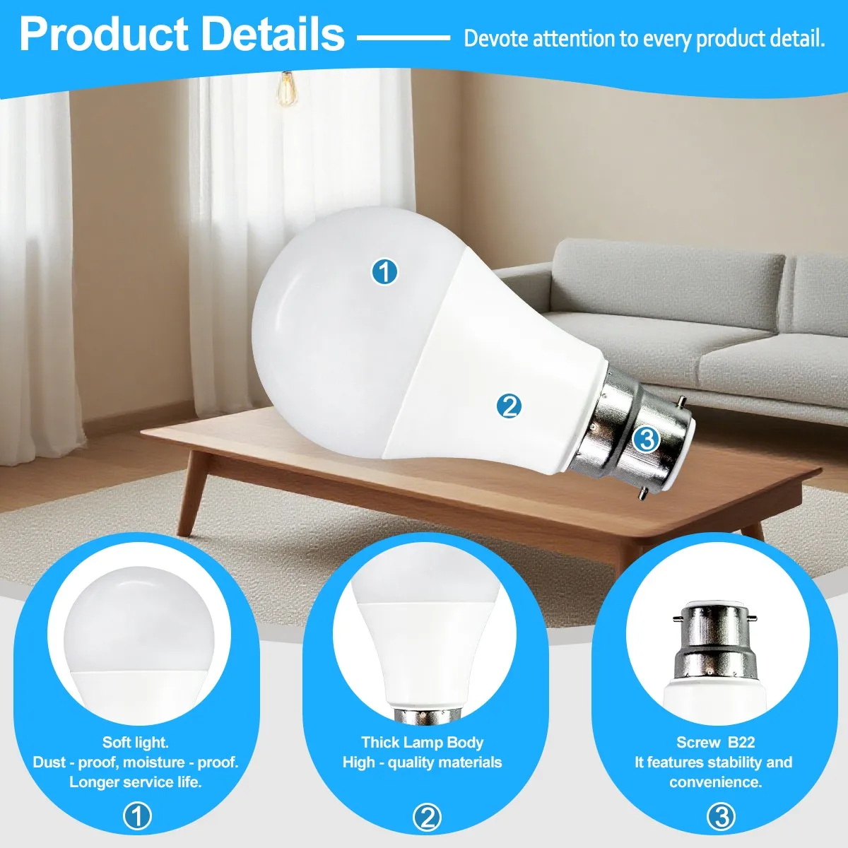 12 قطعة Bombilla LED لمبة مصابيح B22 230 فولت 220 فولت 8 واط 9 واط 10 واط 12 واط 15 واط 18 واط 24 واط ضوء النهار هايت مشرق Lampada غرفة المعيشة المنزل الإنارة