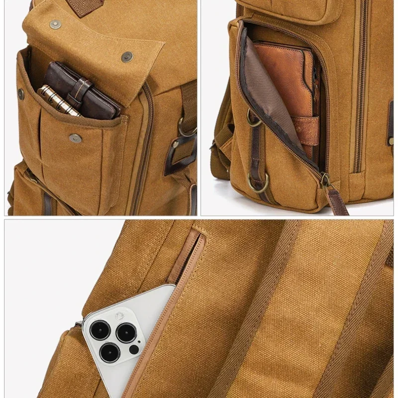 Mochila Retro de lona de lujo para hombre, mochila de ocio al aire libre, bolsa de viaje impermeable de gran capacidad, bolsa para ordenador portátil resistente al desgaste
