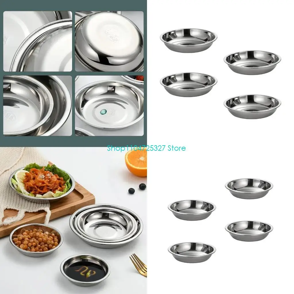 

D8KF 4Pcs Small Sauce Dishes Spices Plates Stainless Steels Round Sauce Dipping Bowl