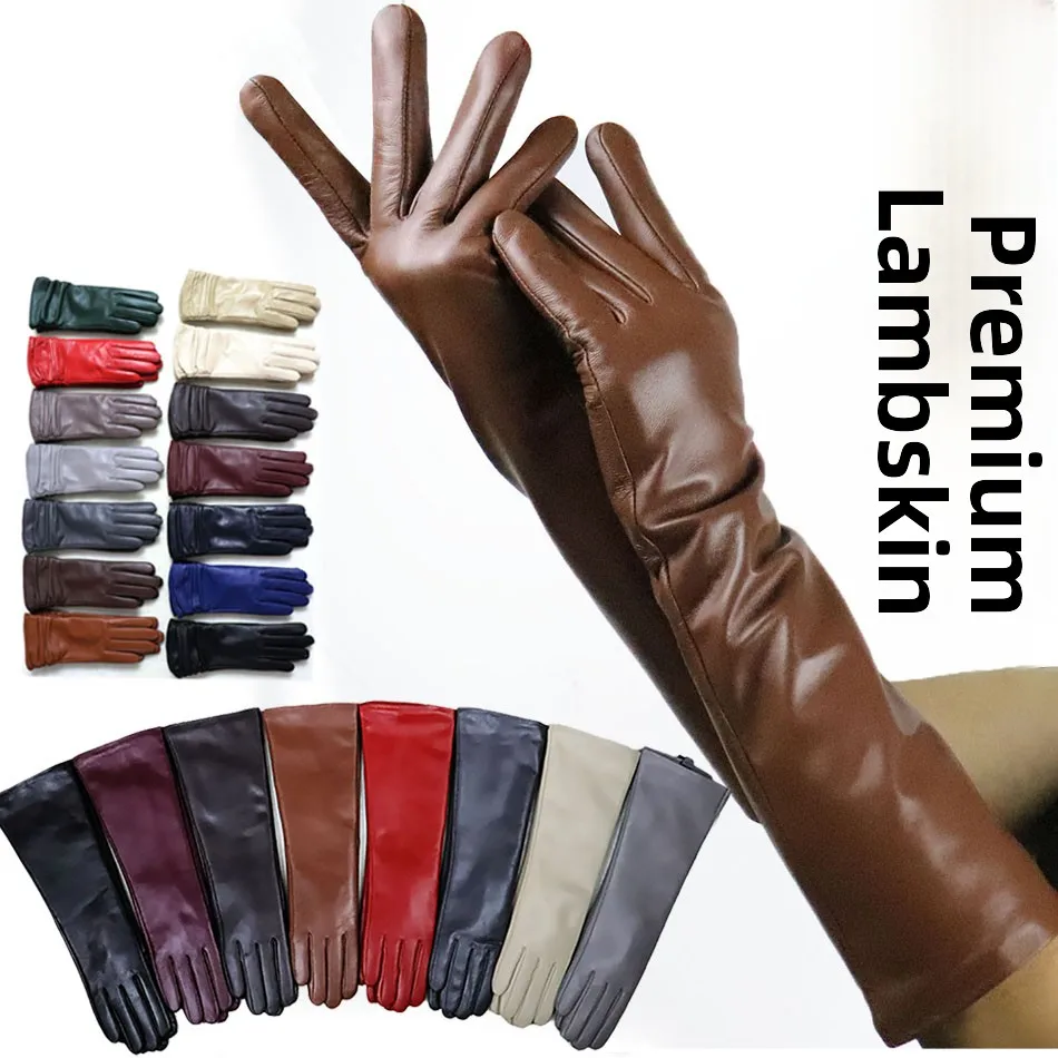 high-end-women's-genuine-leather-gloves-mid-length-sheepskin-gloves-autumn-winter-warm-fleece-lined-thickened-thin-d
