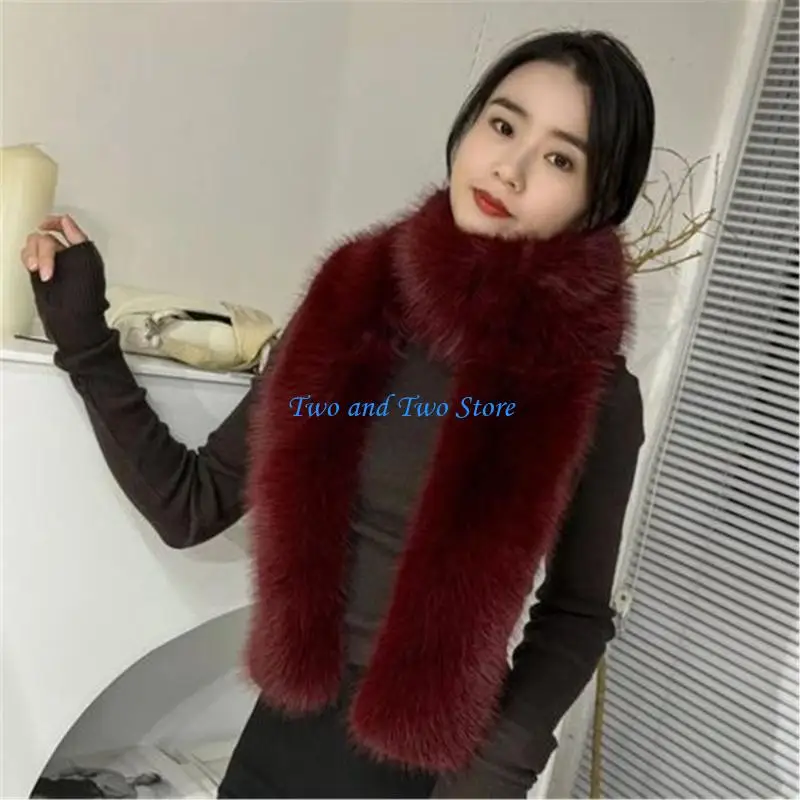 HX6F Cozy Winter Scarf With Furry Lining Lightweight Polyester 2000s Fashion