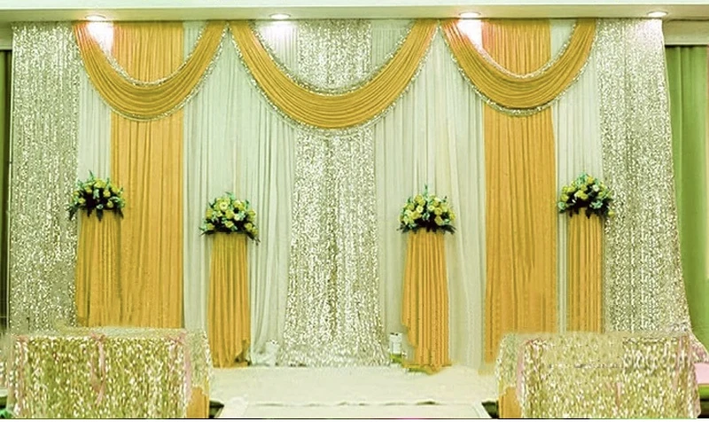 Imagem -04 - Oferta Especial 10ftx10ft Sequin Casamento Pano de Fundo Cortina com Swag Pano de Fundo Decoração do Casamento Romântico Gelo Seda Cortinas Palco