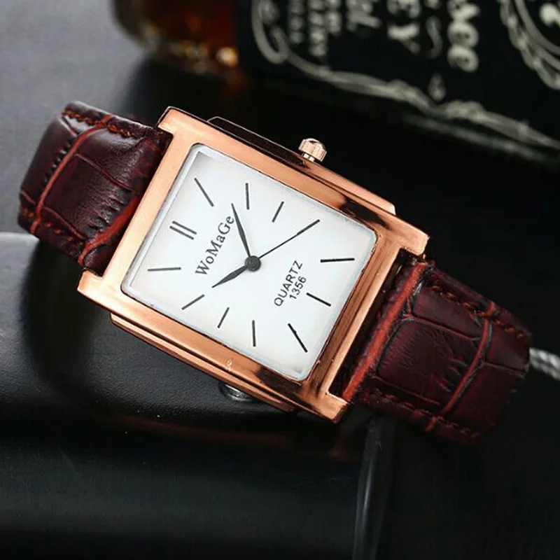 Women WOMAGE Classic Square Shape Figure PU Watchband Wristwatch Quartz Watch Women Watches Relogio Feminino Montre Femme hv5n